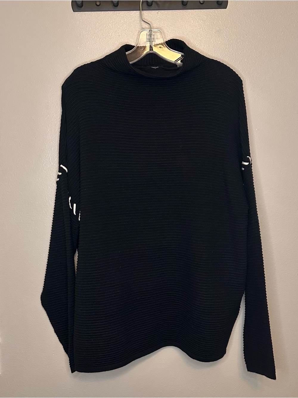Tahari Black Ribbed Turtleneck Sweater